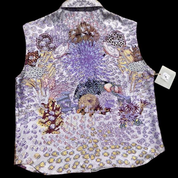 HERMES Paris Seeveless Silk Shirt Top Ocean Print Recontre Oceane Size 38 S NWT - Picture 5 of 16